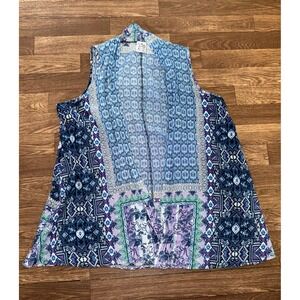 Parsley & Sage Open Front Vest Bohemian Print Sleeveless Top Medium